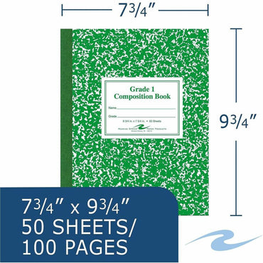 Roaring Spring First-grade Composition Books, 15 lb Basis Weight, 9 3/4" x 7 3/4", 9.8" x 7.8", White Paper, 50 Sheets (ROA77920CT)