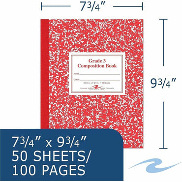 Roaring Spring First-grade Composition Books, 15 lb Basis Weight, 9 3/4" x 7 3/4", 9.8" x 7.8", White Paper, 50 Sheets (ROA77922CT)