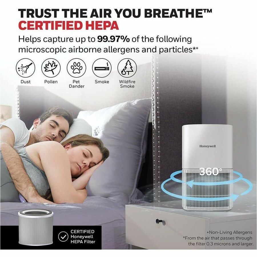 Honeywell True HEPA Tabletop Air Purifier, True HEPA, 530 Sq. ft., White  (HWLHPA120W)