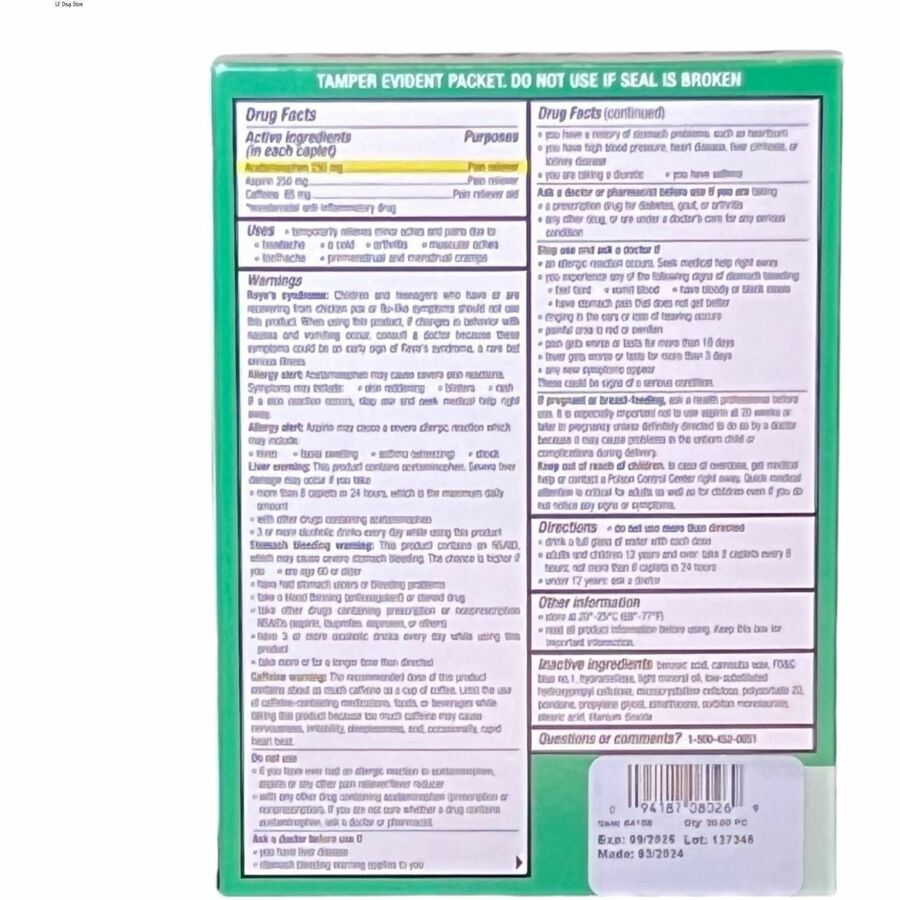 Lil' Drug Store Excedrin Pain Reliever, 30 Packets of 2 (LIL64108)