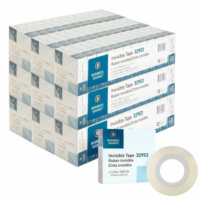 Business Source Premium Invisible Tape Value Pack, 27.78 yd Length x 0.75" Width, 1" Core, 12/Carton (BSN32953CT)
