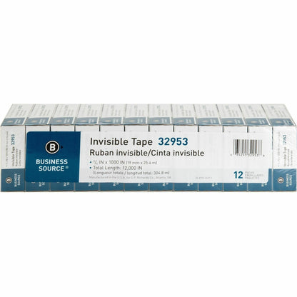 Business Source Premium Invisible Tape Value Pack, 27.78 yd Length x 0.75" Width, 1" Core, 12/Carton (BSN32953CT)