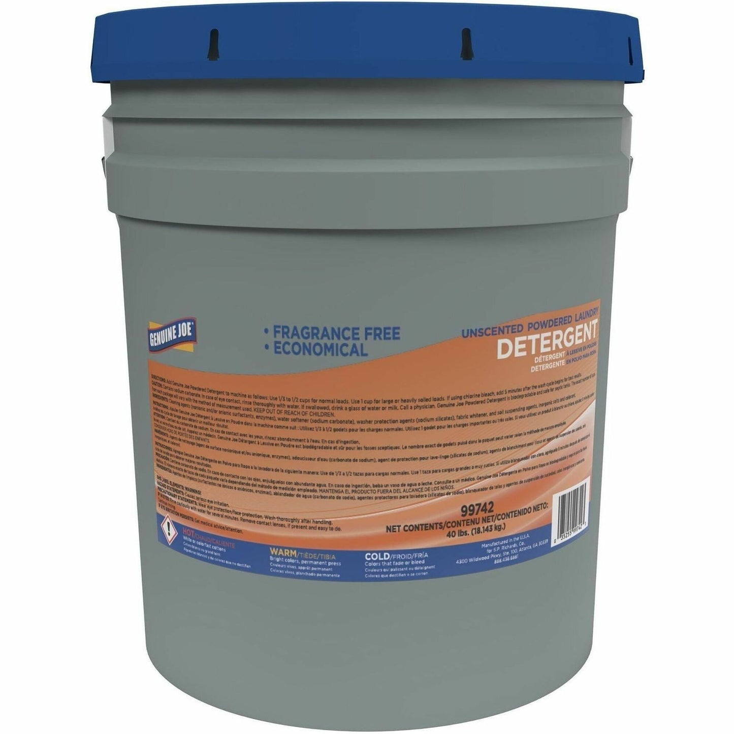 Genuine Joe Theochem Unscented Powdered Laundry Detergent, 640 oz (40 lb) (GJO99742)
