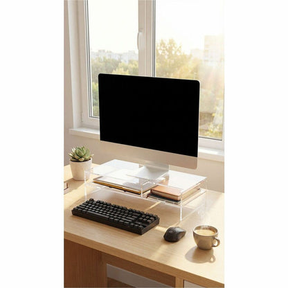 Kantek 2-Tier Acrylic Monitor Stand, 4.30" x 9.40" x 20.70", Clear, Desktop, Heavy Duty, Shelf (KTKAMS340)