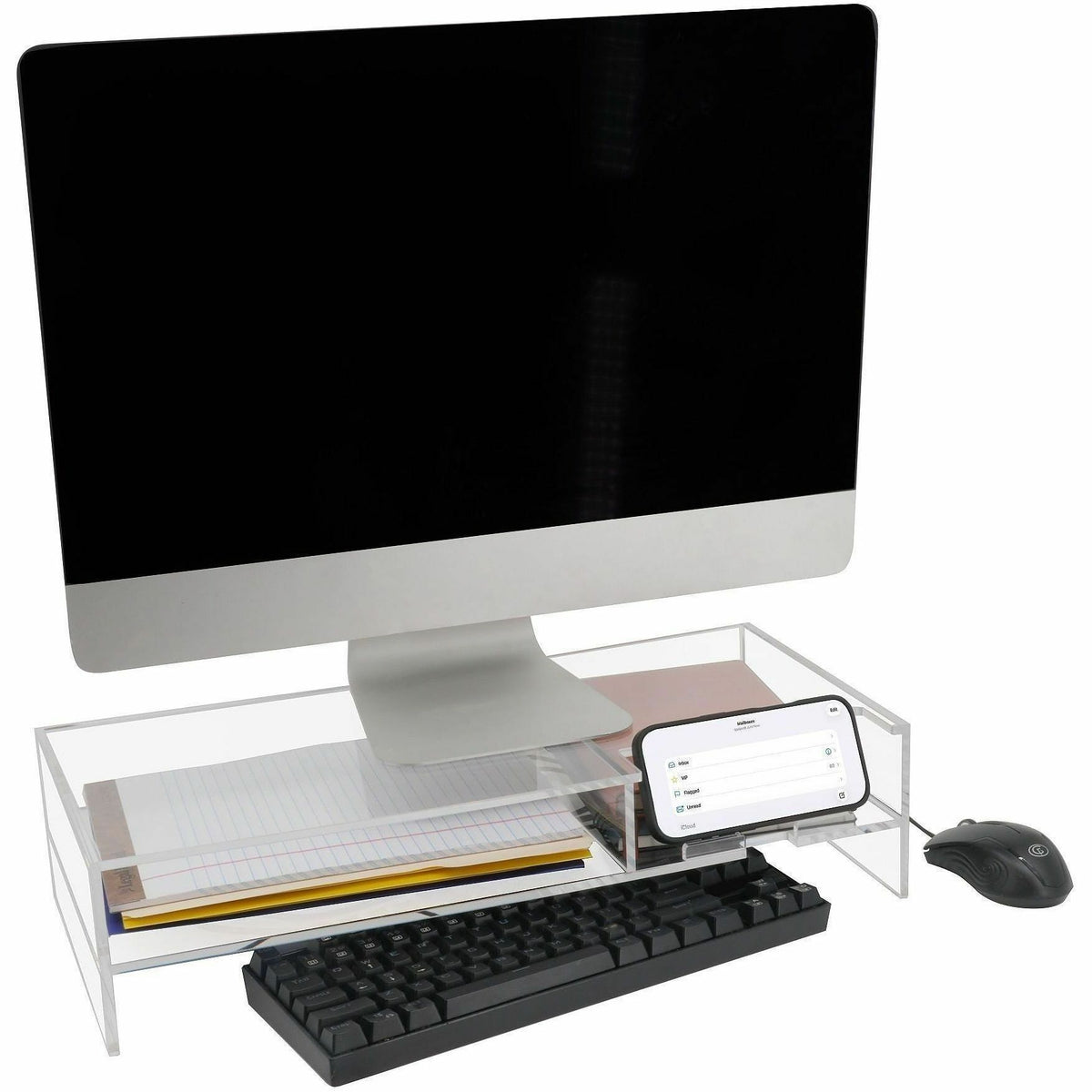 Kantek 2-Tier Acrylic Monitor Stand, 4.30" x 9.40" x 20.70", Clear, Desktop, Heavy Duty, Shelf (KTKAMS340)