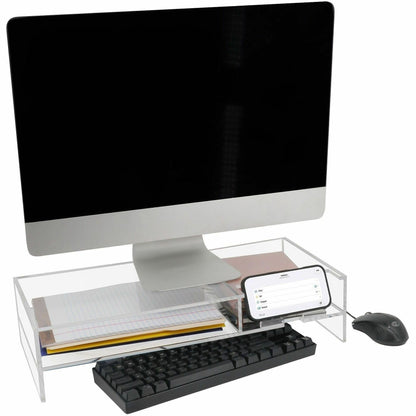 Kantek 2-Tier Acrylic Monitor Stand, 4.30" x 9.40" x 20.70", Clear, Desktop, Heavy Duty, Shelf (KTKAMS340)