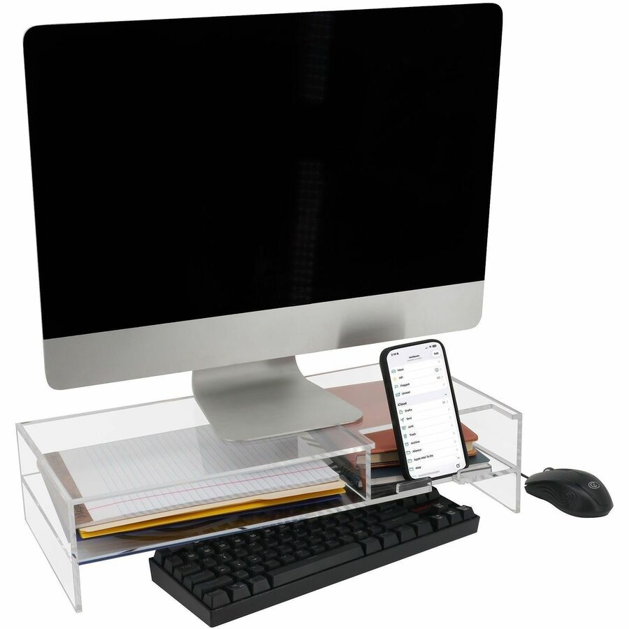 Kantek 2-Tier Acrylic Monitor Stand, 4.30" x 9.40" x 20.70", Clear, Desktop, Heavy Duty, Shelf (KTKAMS340)