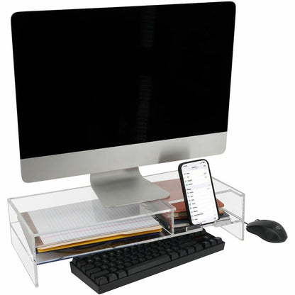 Kantek 2-Tier Acrylic Monitor Stand, 4.30" x 9.40" x 20.70", Clear, Desktop, Heavy Duty, Shelf (KTKAMS340)