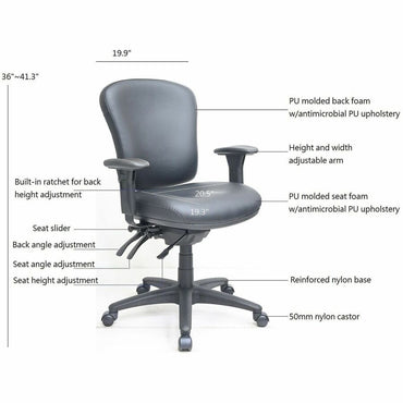 Lorell Accord Series Task Chair, Black Frame Color, Mid Back, Black, Vinyl, Armrest (LLR66124)