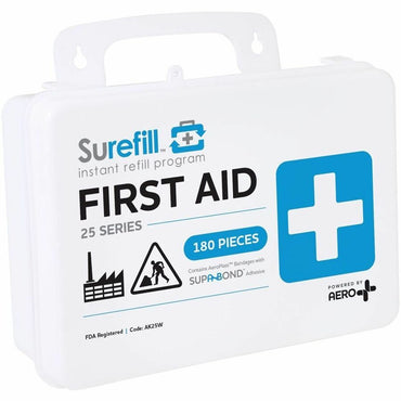 Aero Surefill All-Purpose Weatherproof First-Aid Kits, 7" x 3"10", Blue, White, Plastic Case (AERAK25W)