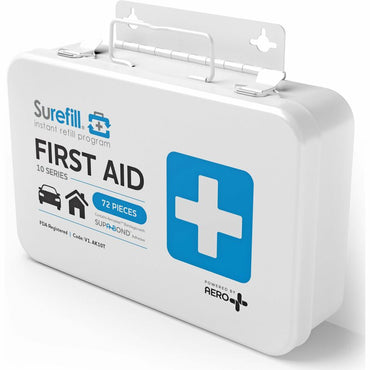 Aero Surefill All-Purpose Metal First-Aid Kit, 5" x 2.3"8", Blue, White, Metal Case (AERAK10T)