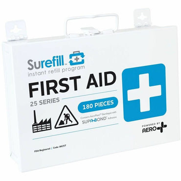 Aero Surefill All-Purpose Metal First-Aid Kit, 7.5" x 2.5"10.8", Blue, White, Metal Case (AERAK25T)