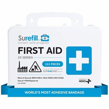 Aero Surefill Weatherproof First-Aid Kits, 7" x 3"10", Blue, White, Plastic Case (AERSF25AW)