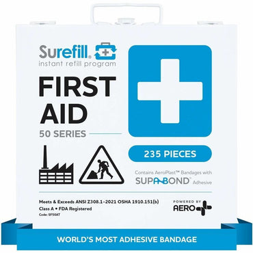Aero Surefill Metal First-Aid Kits, 10.5" x 2.5"10.5", Blue, White, 235 x Piece(s), Metal Case (AERSF50AT)