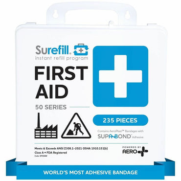 Aero Surefill Weatherproof First-Aid Kits, 10" x 3"9.8", Blue, White, 235 x Piece(s), Plastic Case (AERSF50AW)