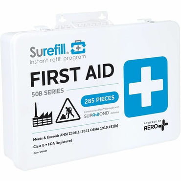 Aero Surefill Metal First-Aid Kits, 10" x 2.5"14", Blue, White, 284 x Piece(s) For 50 x Individual(s) (AERSF50BT)