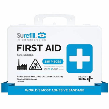 Aero Surefill Weatherproof First-Aid Kits, 10" x 4"14", Blue, White, Plastic Case (AERSF50BW)