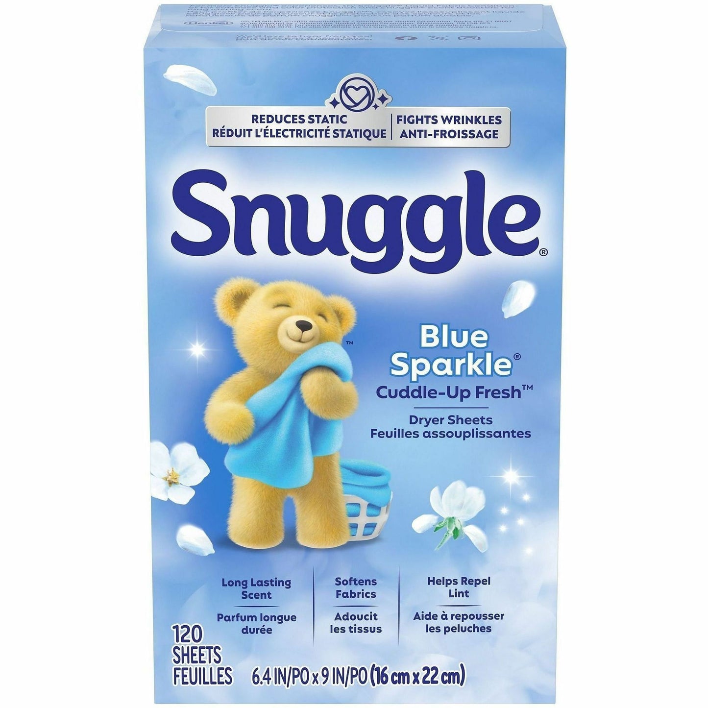 Dial Snuggle Dryer Sheets, Fresh, Blue Sparkle, Floral, Soft Musk Scent (DIA45115CT)
