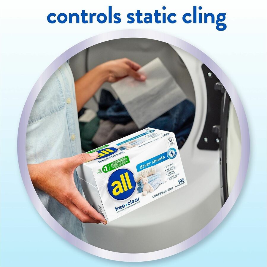 all Free clear Dryer Sheets, Unscented, White, 195 Sheets (DIA47362CT)