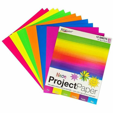 Royal Brites 2-Sided Project Paper Neon Assortment, 11" x 14", Assorted Neon, Matte Texture, 12/Carton (GEO25401)