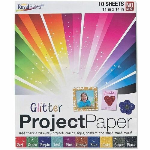 Royal Brites Glitter Project Paper Assortment, 11" x 14", Assorted, 10/Carton (GEO25400)