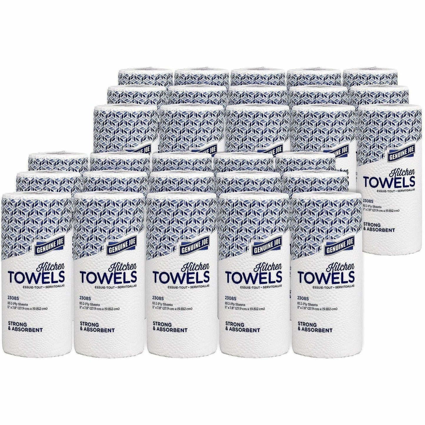 Genuine Joe Kitchen Roll Paper Towels, 2 Ply, 11" x 93.60", 100 Towels/Roll, 3 Rolls/Carton (GJO23085)