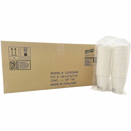 Genuine Joe BPI Certified Compostable Paper Cups, 12 fl oz, Leak Proof Closure, White, 1000/Carton (GJO02048)