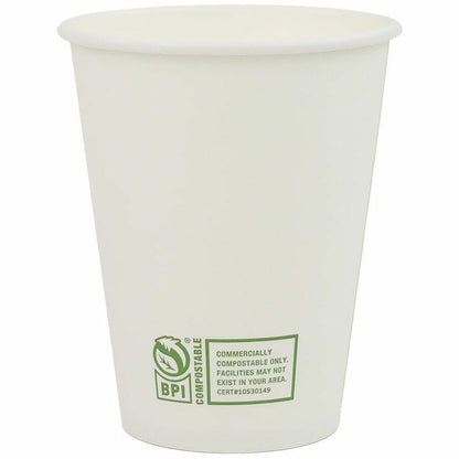 Genuine Joe BPI Certified Compostable Paper Cups, 12 fl oz, Leak Proof Closure, White, 1000/Carton (GJO02048)