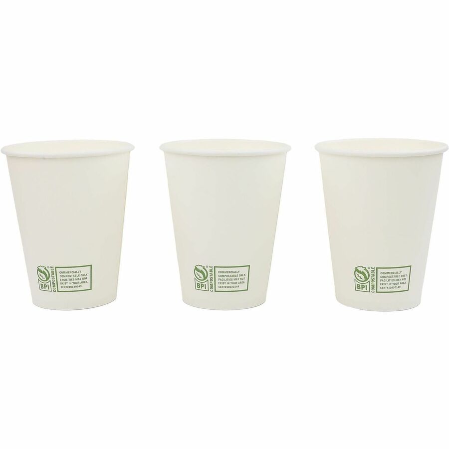 Genuine Joe BPI Certified Compostable Paper Cups, 10 fl oz, Leak Proof Closure, White, 1000/Carton (GJO02047)