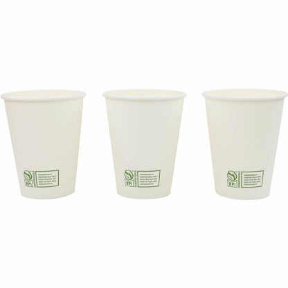 Genuine Joe BPI Certified Compostable Paper Cups, 10 fl oz, Leak Proof Closure, White, 1000/Carton (GJO02047)