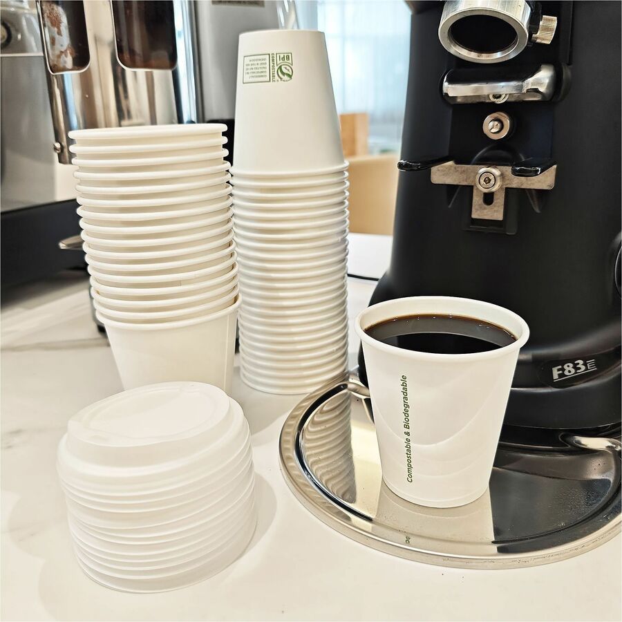Genuine Joe BPI Certified Compostable Paper Cups, 10 fl oz, Leak Proof Closure, White, 1000/Carton (GJO02047)
