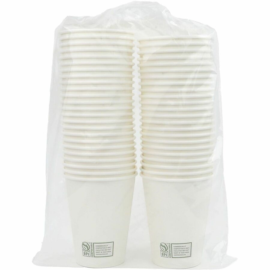 Genuine Joe BPI Certified Compostable Paper Cups, 10 fl oz, Leak Proof Closure, White, 1000/Carton (GJO02047)