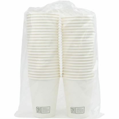 Genuine Joe BPI Certified Compostable Paper Cups, 10 fl oz, Leak Proof Closure, White, 1000/Carton (GJO02047)