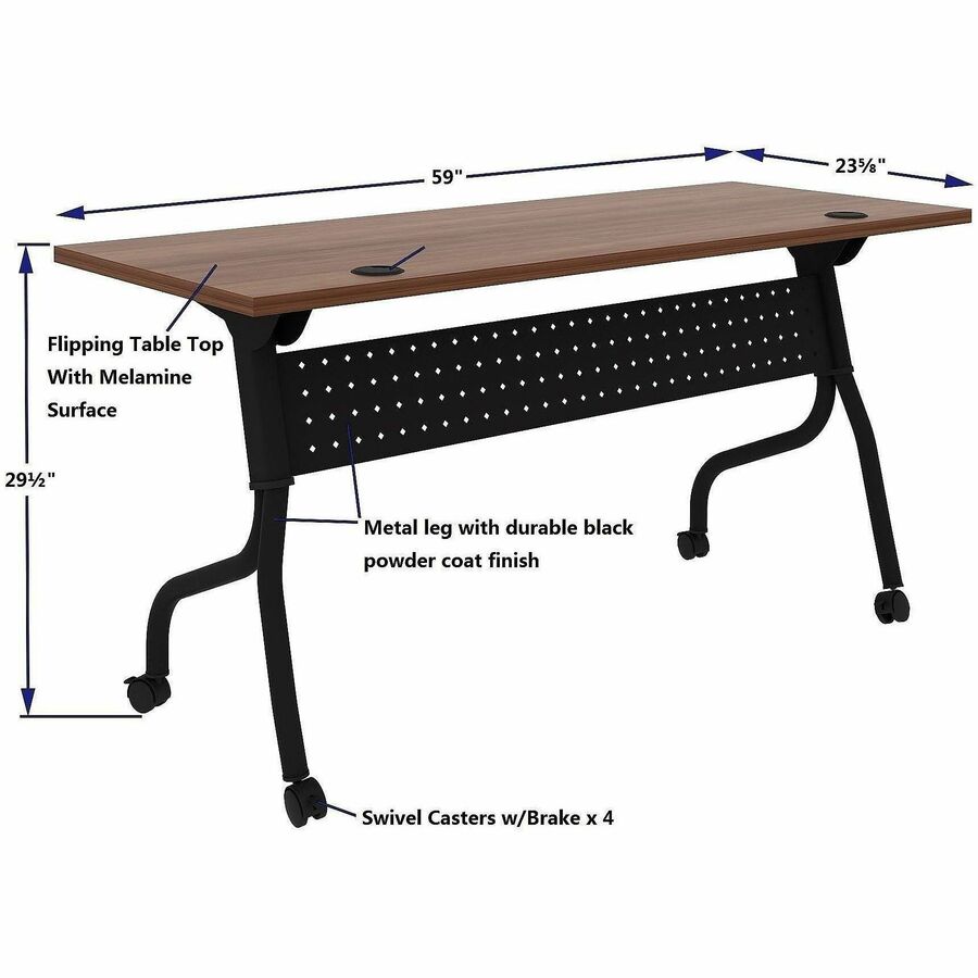 Lorell Preference Flip/Nest Training Tables, 60" Table Top Width x 23.60" Table Top Depth, 29.50", Black Four Leg Base (LLR60756)