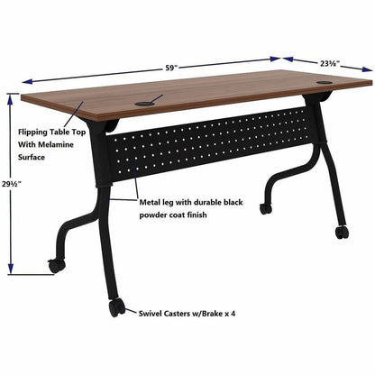Lorell Preference Flip/Nest Training Tables, 60" Table Top Width x 23.60" Table Top Depth, 29.50", Black Four Leg Base (LLR60756)