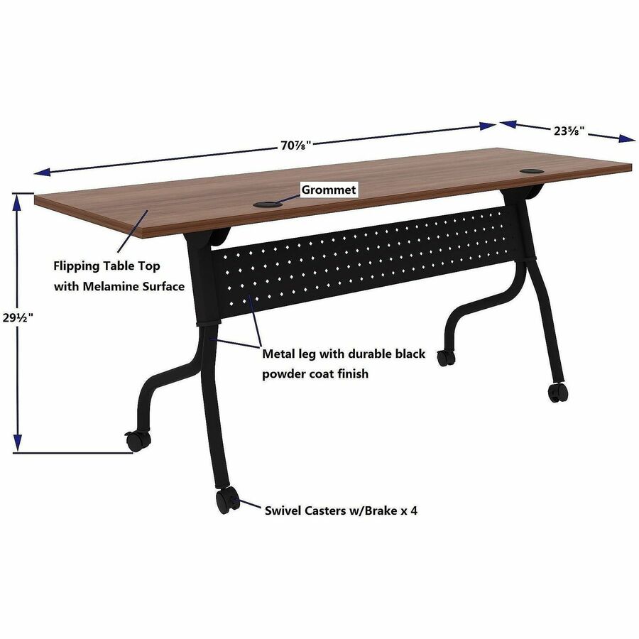 Lorell Preference Flip/Nest Training Tables, 72" Table Top Width x 23.60" Table Top Depth, 29.50", Black Four Leg Base (LLR60755)