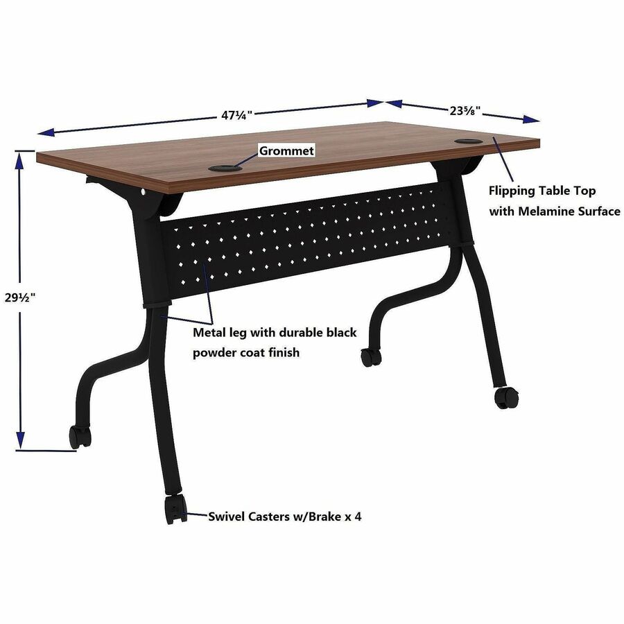 Lorell Preference Flip/Nest Training Tables, 48" Table Top Width x 23.60" Table Top Depth, 29.50", Black Four Leg Base (LLR60757)