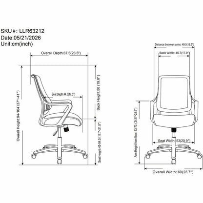 Lorell Fixed-Arm Mesh-Back Conference Chair, Mesh Back Material, 5-star Base, Black, Armrest (LLR63212)