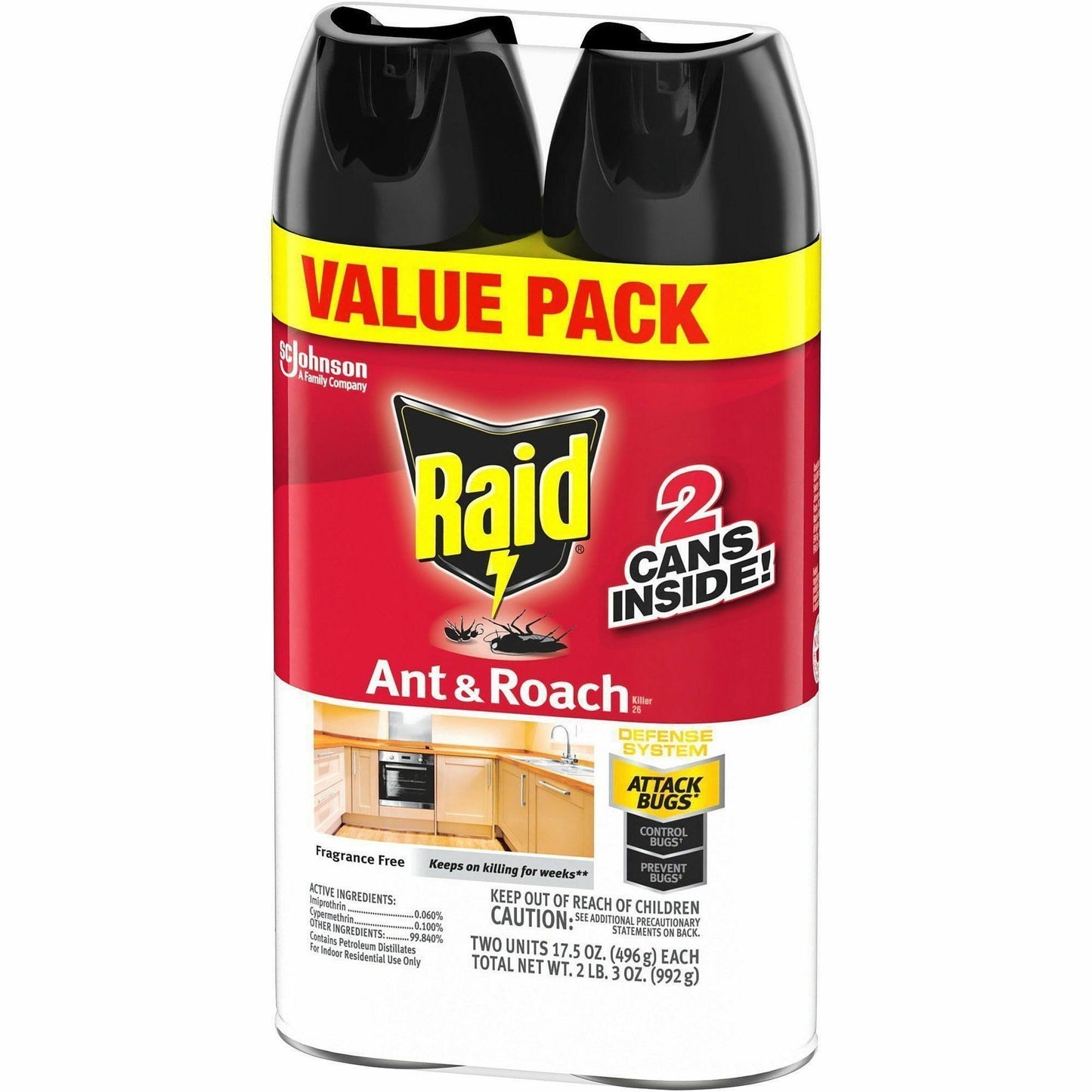 Raid Ant & Roach Killer Spray, 17.50 fl oz, Red, 2/Pack (SJN385310)