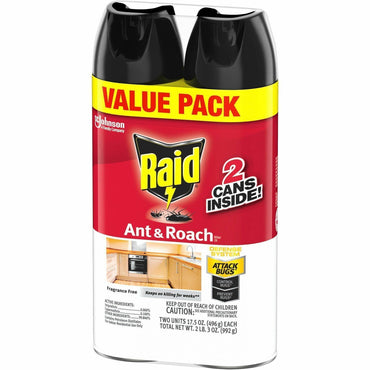 Raid Ant & Roach Killer Spray, 17.50 fl oz, Red, 2/Pack (SJN385310)