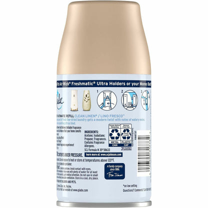 Glade Automatic Spray Refills, Aerosol, 6.2 fl oz, Clean Linen, 70 Day (SJN389270)