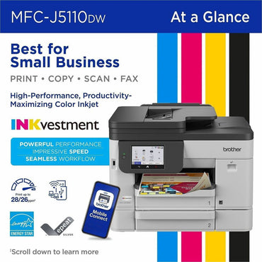 Brother MFC-J5110DW Wired & Wireless INKvestment Tank Inkjet Multifunction Printer (BRTMFCJ5110DW)