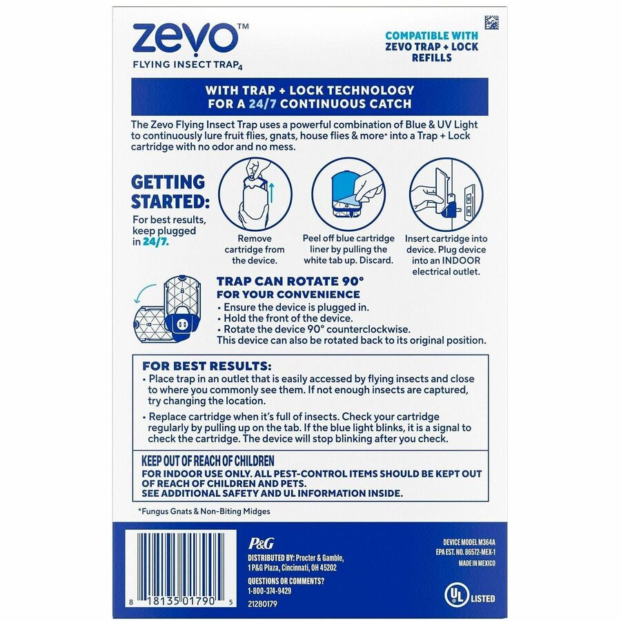 P&G Zevo Indoor Flying Insect Trap Kit, White, 4/Carton (PGC01790)