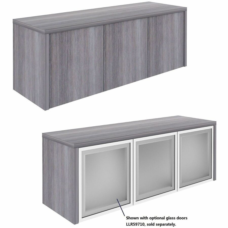 Lorell Essentials Wall-Mounted Hutches with Wood Doors, 17" x 48" x 15", Weathered Charcoal (LLR69635)