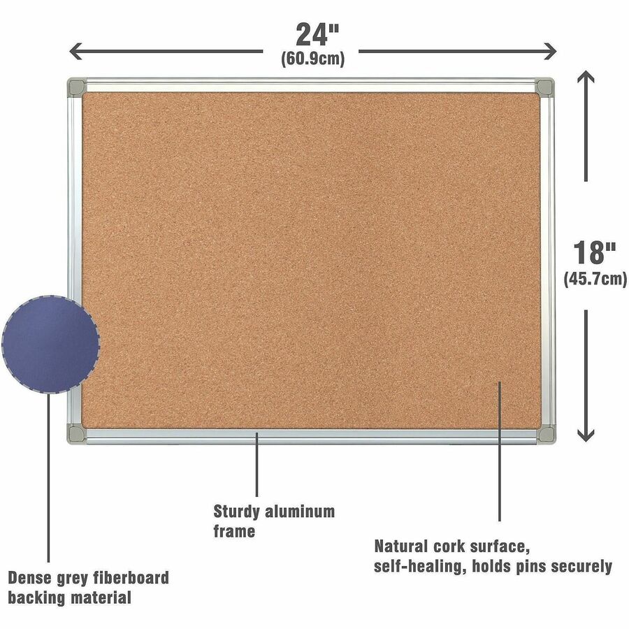 Lorell Aluminum Frame Cork Board, 18" Board x 24" Board x 0.50" Board Depth (LLR19195)