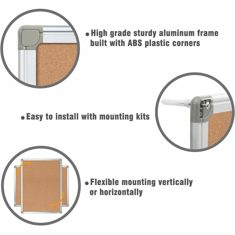 Lorell Aluminum Frame Cork Board, 18" Board x 24" Board x 0.50" Board Depth (LLR19195)