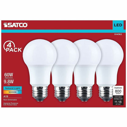 Satco 9.8W A19 LED Frosted Bulbs, 9.80 W, 60 W Incandescent Equivalent Wattage (SDNS14362)