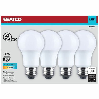 Satco 9.8W A19 LED Frosted Bulbs, 9.80 W, 60 W Incandescent Equivalent Wattage (SDNS14362)