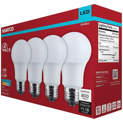 Satco 9.8W A19 LED Frosted Bulbs, 9.80 W, 60 W Incandescent Equivalent Wattage (SDNS14362)