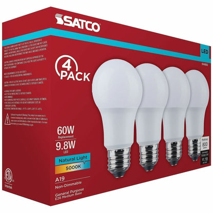 Satco 9.8W A19 LED Frosted Bulbs, 9.80 W, 60 W Incandescent Equivalent Wattage (SDNS14362)